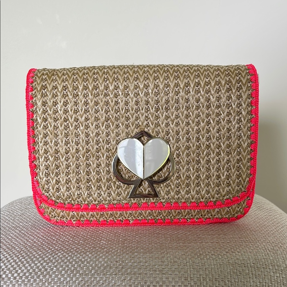 kate spade nicola raffia twistlock medium shoulder bag